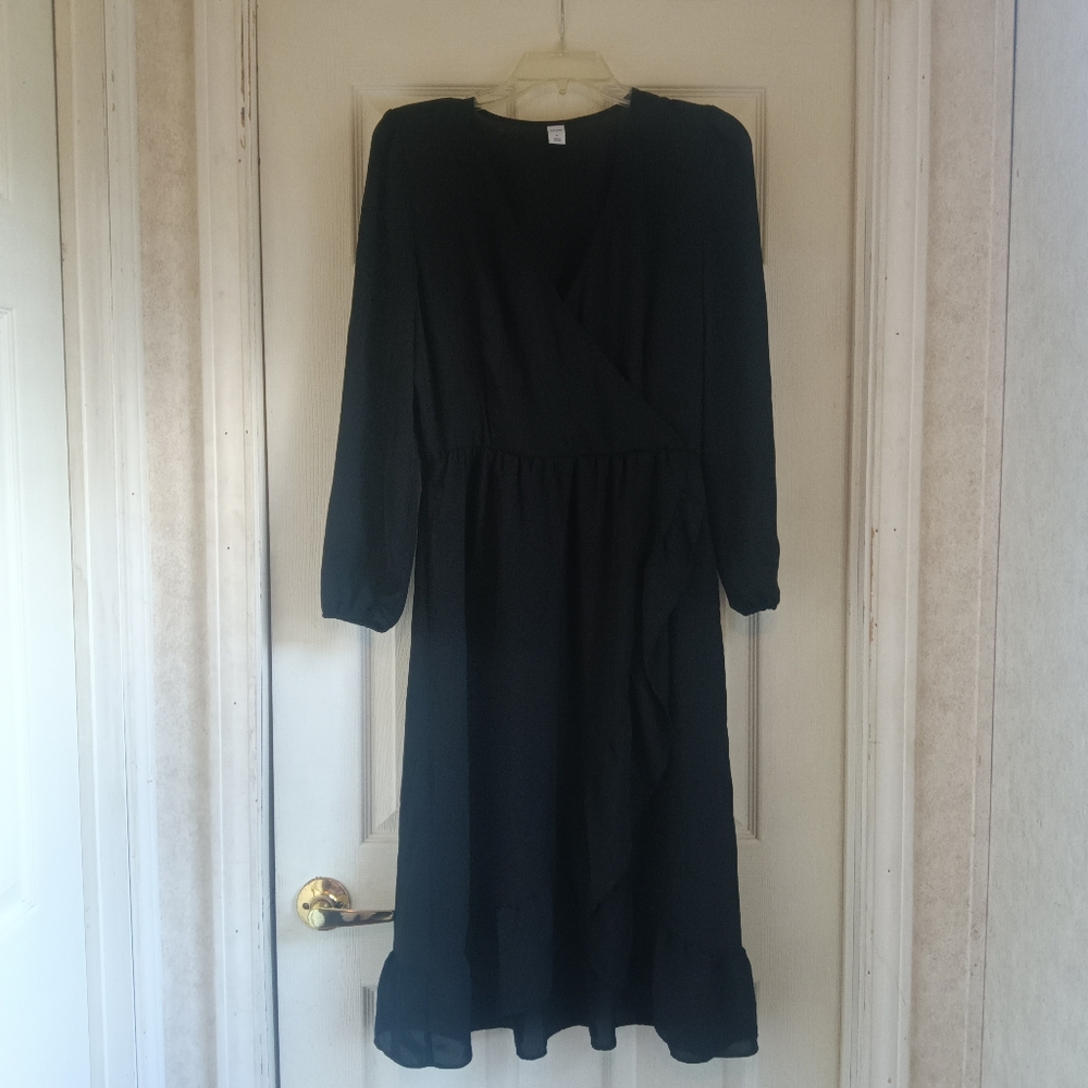 Elegant Black Faux Wrap Dress